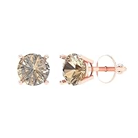 0.9ct Round Cut Solitaire Genuine Yellow Moissanite Unisex Pair of Stud Designer Everyday Earrings 18k Rose Gold Screw Back