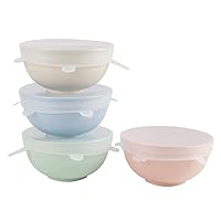 24 OZ Cereal Bowls Set with Lids, 4 Set Reusable Wheat Straw Bowl for Serving Soup, Oatmeal, Pasta and Salad, Unbreakable Lightweight Kitchen Bowls, Microwave Dishwasher Safe BPA Free