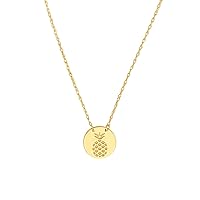 14k Yellow Gold Etched Pineapple Adjustable Disk Necklace5mm Spring Ring Closure 18 Inch Jewelry for Women