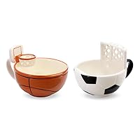 MAX'IS Creations | The Mug with a Hoop & The Soccer Mug with a Goal| Basketball and Soccer Ball Mugs Gift Set