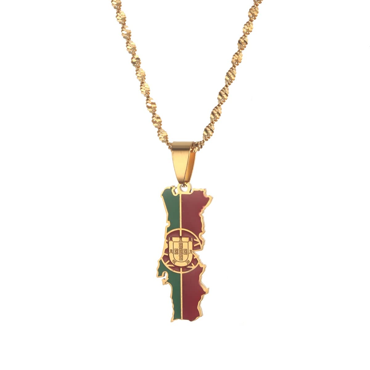 Portugal Map Pendant Necklace Gold Color Portuguese PRT Flag Jewelry For Women Men
