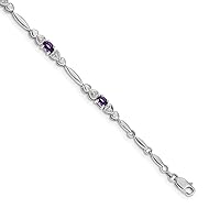 14k White Gold Diamond and Amethyst Bracelet Measures 4mm Wide Jewelry for Women