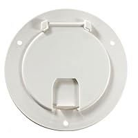 RV Designer B110, Round Electrical Cable Hatch, Deluxe, Replaceable Lid, 5.2 inch Diameter, Polar White