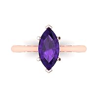Clara Pucci 1.4ct Marquise Cut Solitaire Natural Amethyst Proposal Wedding Bridal Designer Anniversary Ring 14k Rose Gold for Women