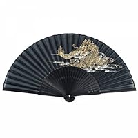 Zen Minded Japanese Traditional Folding Fan - Black Dragon in Silk & Bamboo
