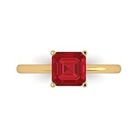 1.6 ct Brilliant Asscher Cut Solitaire Simulated Ruby Classic Anniversary Promise Engagement ring 18K Yellow Gold for Women