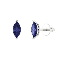 1.1 ct Marquise Cut Solitaire Genuine Simulated Tanzanite Pair of Stud Earrings Solid 18K White Gold Butterfly Push Back