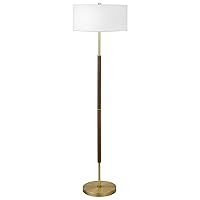 2-Light Floor Lamp with Fabric Shade in Rustic Oak/Brass/White, Floor Lamp for Home Office, Bedroom, Living Room