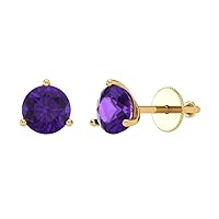 1.50 ct Round Cut Solitaire VVS1 Fine Natural Purple Amethyst Pair of Stud Martini Earrings 18K Yellow Gold Screw Back