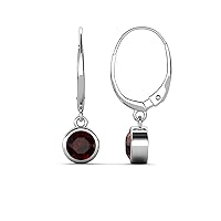 Red Garnet 1.26 ctw Bezel Set Solitaire Dangling Earrings 14K Gold