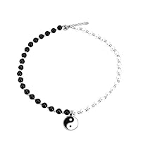 Yin Yang Pendant Necklace Black and White Beads Link Chain Tai Chi Stone Pendant Necklace Necklace