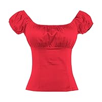 NP Color Red Black White Summer Short Sleeve Shirt Slash Neck Pin Women's Blouses