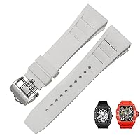 Rubber Silicone Watch Strap for Richard Mille RM011 Series Silicone Tape Accessories Men's Watch Strap 25-20mm (Color : White, Size : 25mm Gold Buckle)