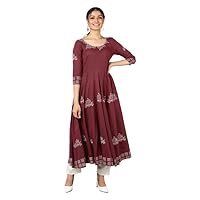 Indian Printed Gown Casuel Traditional Dress for Women (as1, Alpha, s, xx_l, Plus, Regular, Maroon, Medium)