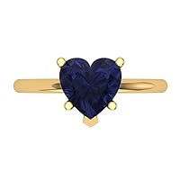 Clara Pucci 1.95ct Heart Cut Solitaire Simulated Blue Sapphire 5-Prong Classic Designer Statement Ring Solid 14k Yellow Gold for Women