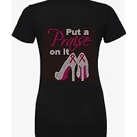 Put a Praise on it Heels Breast Cancer Awareness Rhinestone Transfer Bling Iron on for Shirt
