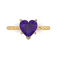 Clara Pucci 1.9ct Heart Cut Solitaire Rope Twisted Knot Amethyst Proposal Bridal Designer Wedding Anniversary Ring 14k yellow Gold