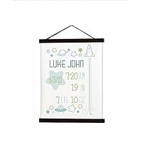 Hanging Canvas Art Poster, Personalized Boys Space Rocket Baby Stats Birth Announcement Sign, Lightweight Ready to Hang Wall Sign, Choose Wood Color and Size