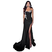 Sequin Beaded Mermaid Prom Dress Long Satin Sweetheart Formal Evening Party Gowns Prom Dresses with Train