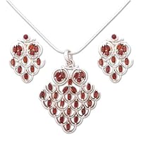 NOVICA Artisan Handmade Garnet Jewelry Set Sterling Silver Red Pendant India Modern Birthstone 'Love Sonnet'