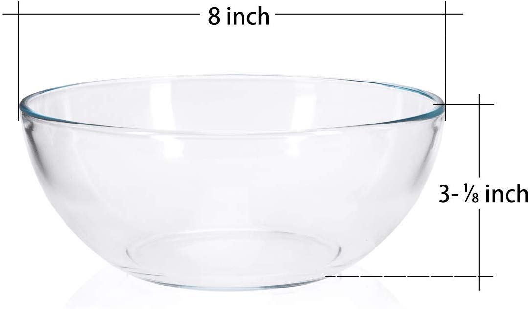 FOYO 8-inch Round Tempered Glass Bowl for Mixing Salad or Cereal, Set of 2