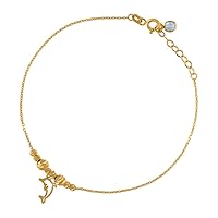 10k Yellow Gold Womens CZ Cubic Zirconia Simulated Diamond Dolphin Sparkle Cut Beaded Charm Anklet/bracelet 8 Inch Jewelry for Women