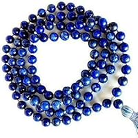 Kashish Gems & Jewels Natural AAA Lapis Lazuli 108 Mala Necklace| Lapis Lazuli Mala|108 Prayer Beaded Mala Necklace| Hand Knotted Mala Bracelet | Japa Mala| 8mm Round Beads| Meditation Tassel |Buddhist Mala