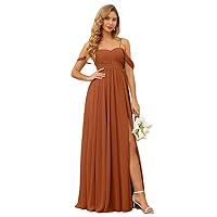 Off-The-Shoulder Chiffon Bridesmaid Dresses Long Wedding Guest Dress with Split Side