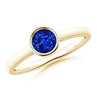 Bezel Set Blue Sapphire Art Deco Band Ring 925 Sterling Silver 18k Yellow Gold September Birthstone Gemstone Jewelry Wedding Engagement Women Birthday Gift