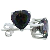 10 Pair Set Sterling Silver Cubic Zirconia Heart Mystic Topaz Studs Earrings 6 mm multi color 1.5 carats/pair