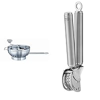 Rösle Stainless Steel Food Mill with Handle and 2 Grinding Disc Sieves & Rösle Stainless Steel Mincing Garlic/Ginger Press with Scraper, 9-inch