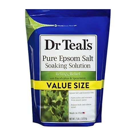 Dr. Teal's Eucalyptus & Spearmint Soaking Solution (1 Bag, 7lb) - Blended with Pure Epsom Salt - Stimulate and Soothe The Senses - Ease Pain & Soreness in The Body at Home - Value Size Bag