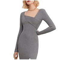 Women's Wool Dress, Autumn Slim Knit Dress Dark Grey