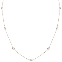 SZUL Bezel Set Genuine Diamond Station Necklace in 14K White, Yellow, or Rose Gold (1/4 Carat TW - 2 Carat TW)
