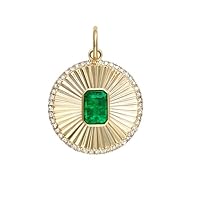 Beautiful Disc Fluted Diamond Emerald 925 Sterling Silver Charm Pendant,Designer Silver Disc Emerald Diamond Charm Pendant,Handmade Pendant Jewelry,Gift