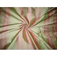 100% Silk Dupioni Fabric Light Pink,Green & Yellow Stripes DUPS29 by The Yard