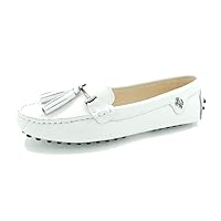 Womens Casual Comfort Slip-on Metal Button Tassel Leather Driving Walking Leisure Weekend Loafers Boat Shoes