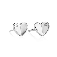 Hypoallergenic Sterling Silver Adored Diamond Heart Stud Earrings. Ideal for Baptism, Birthday Gifts for Girls, Flower Girl and Bridesmaid Gifts