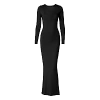 Women's Fashion Sexy V Neck Slim Fit Pleated Solid Color Long Sleeve Dress Long Evening Dresses for Women Formal