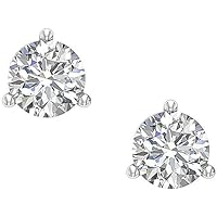 14K White Gold Plated Solitaire Studs Earrings Prong Set 2.00Ct Round Simulated Diamond 925 Silver