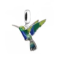 Hummingbird Charm For Bracelet, Sterling Silver Charm, Animal Charms, Colorful Hummingbord Charm, Fit To Pandora