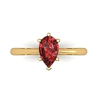 1.1 ct Brilliant Pear Cut Solitaire Red Garnet Classic Anniversary Promise Engagement ring Solid 18K Yellow Gold for Women