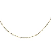 14k Gold Cable Link Chain Necklace 17 Round Faceted White CZ Cubic Zirconia Simulated Diamond Jewelry for Women in White Gold Yellow Gold Choice of Lengths 16 18