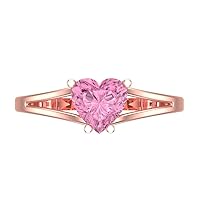 1.45ct Heart Cut Solitaire split shank Pink Simulated Diamond 4-Prong Classic Statement Ring Real 14k Rose Gold for Women