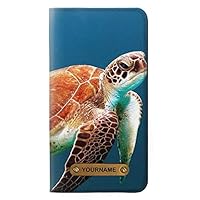 RW3497 Green Sea Turtle PU Leather Flip Case Cover for iPhone 11 Pro Max with Personalized Your Name on Leather Tag