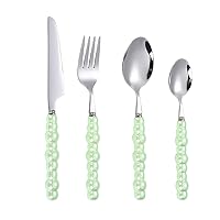 Flatware Set for 16 Stainless Steel Vintage Silverware Cutlery Set with Color Pearl Shape Handle 64 Pieces Knifes/Dinner Forks/Spoons Mirror Polished for Home Kitchen Hotel Restaurant