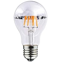 Half Chrome LED Filament Bulb A19 8W LED Light Bulb, Silver Bowl Tipped, E26 Base, Soft Warm White 2700K, 70W Equivalent, 110-120VAC, Dimmable (8)