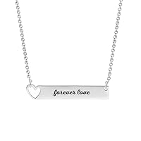 Horizontal Rectangular Metal Bar Engravable Name Custom Necklace Love Heart Hollow Initial Letter Pendant