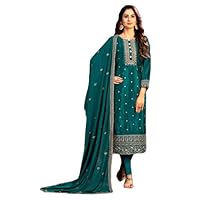 Bollywood Indian Muslim Women Wear Embroidered Silk Straight Salwar Kameez Punjabi Suit Hit Trending Design 1231