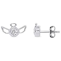Created Round Cut White Diamond 925 Sterling Silver 14K Gold Over Diamond Angel Wings Stud Earring for Women's & Girl's